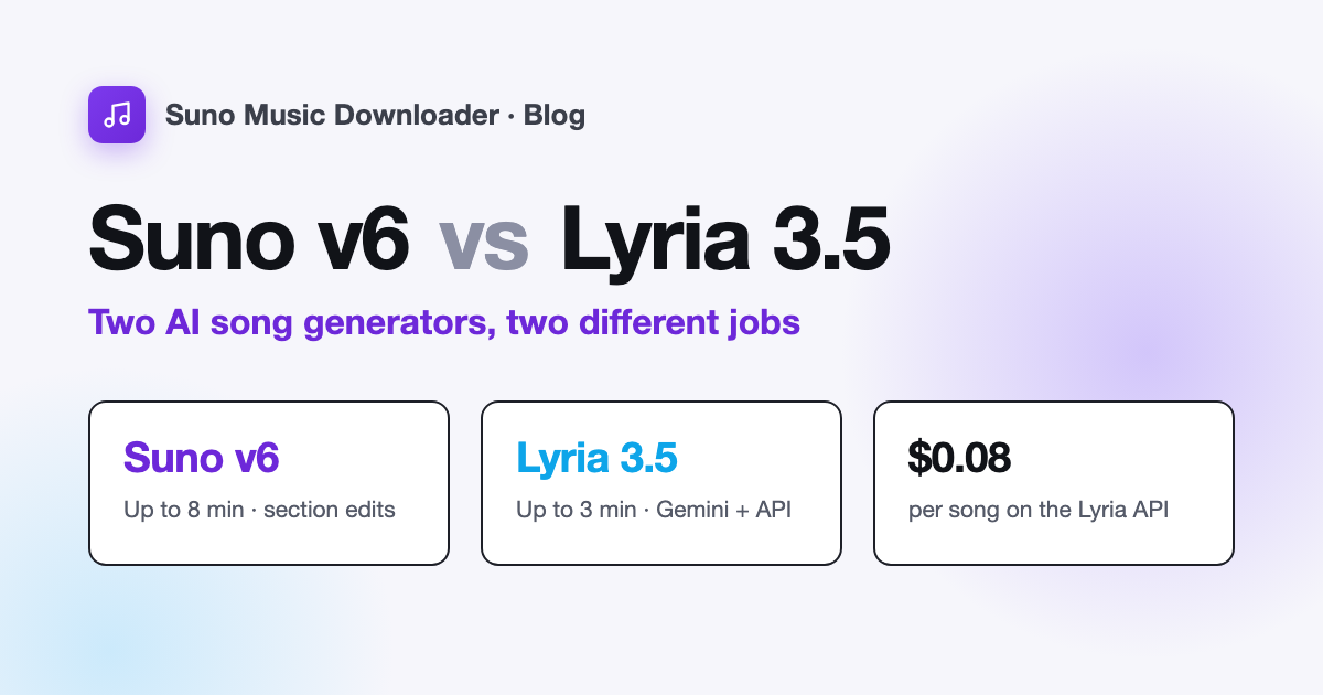 Suno v6 vs Lyria 3.5: 길이, 편집, 파일, 가격, 권리로 본 Google 음악 모델과 Suno 비교